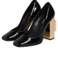 Black Gold Patent Leather Logo Heels Pumps Shoes