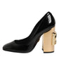 Black Gold Patent Leather Logo Heels Pumps Shoes