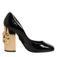 Black Gold Patent Leather Logo Heels Pumps Shoes