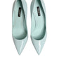 Mint Green Leather Stiletto Heels Pumps Shoes