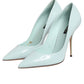Mint Green Leather Stiletto Heels Pumps Shoes