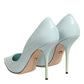 Mint Green Leather Stiletto Heels Pumps Shoes