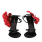 Black Leather Strappy Flower Heels Sandals  Shoes