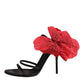 Black Leather Strappy Flower Heels Sandals  Shoes