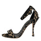 Gold Leopard Ankle Strap Heels Sandals Shoes