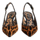 Brown Leopard Calfskin Fur Slingbacks Shoes
