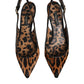 Brown Leopard Calfskin Fur Slingbacks Shoes