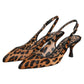 Brown Leopard Calfskin Fur Slingbacks Shoes