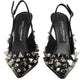 Black Studded Leather Heels Slingbacks Shoes