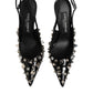 Black Studded Leather Heels Slingbacks Shoes