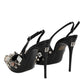 Black Studded Leather Heels Slingbacks Shoes