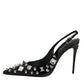 Black Studded Leather Heels Slingbacks Shoes