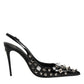 Black Studded Leather Heels Slingbacks Shoes