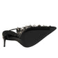 Black Studded Leather Heels Slingbacks Shoes