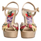 Beige Floral Ankle Strap Wedge Sandals Shoes
