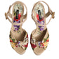 Beige Floral Ankle Strap Wedge Sandals Shoes