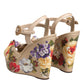 Beige Floral Ankle Strap Wedge Sandals Shoes