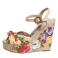 Beige Floral Ankle Strap Wedge Sandals Shoes