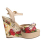 Beige Floral Ankle Strap Wedge Sandals Shoes