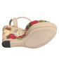 Beige Floral Ankle Strap Wedge Sandals Shoes