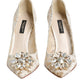 White Taormina Lace Crystal Heel Pumps Shoes
