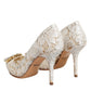 White Taormina Lace Crystal Heel Pumps Shoes