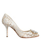 White Taormina Lace Crystal Heel Pumps Shoes