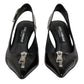 Black Zipper Leather Heels Slingbacks Shoes