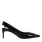 Black Zipper Leather Heels Slingbacks Shoes