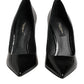 Black Leather Stiletto Heels Pumps Shoes
