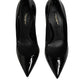 Black Leather Stiletto Heels Pumps Shoes
