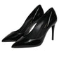 Black Leather Stiletto Heels Pumps Shoes