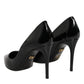 Black Leather Stiletto Heels Pumps Shoes