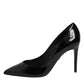 Black Leather Stiletto Heels Pumps Shoes
