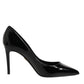 Black Leather Stiletto Heels Pumps Shoes