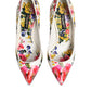White Floral Leather High Heels Pumps Shoes