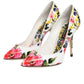 White Floral Leather High Heels Pumps Shoes