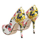 White Floral Leather High Heels Pumps Shoes