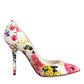 White Floral Leather High Heels Pumps Shoes