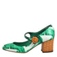 Green Silk MARY JANES Leaf Sandals Shoes