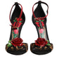 Brown Leopard Crystal Roses Sandals Shoes