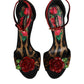 Brown Leopard Crystal Roses Sandals Shoes