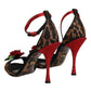 Brown Leopard Crystal Roses Sandals Shoes