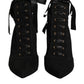 Black Stiletto Heels Lace Up Boots Shoes