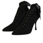 Black Stiletto Heels Lace Up Boots Shoes