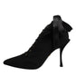 Black Stiletto Heels Lace Up Boots Shoes