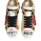 White Leather Floral Studded Sneakers Shoes