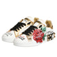 White Leather Floral Studded Sneakers Shoes