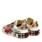 White Leather Floral Studded Sneakers Shoes
