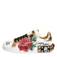 White Leather Floral Studded Sneakers Shoes